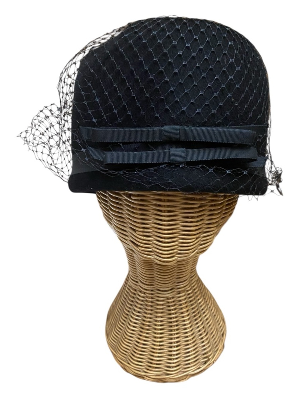 Henry Pollack, Inc, Womens Vintage 100% Wool Black Hat With Veil 1950s Church